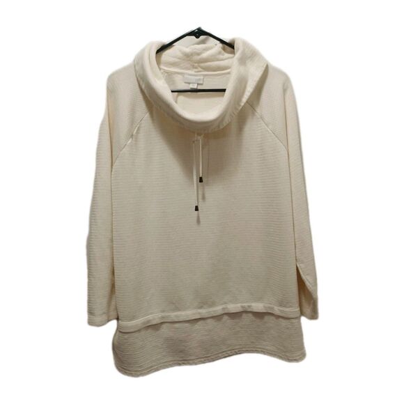 J. Jill Ivory Cowl Neck Pullover sweatshirt, cozy Drawstring neck Laga Look 2X - Picture 3 of 9